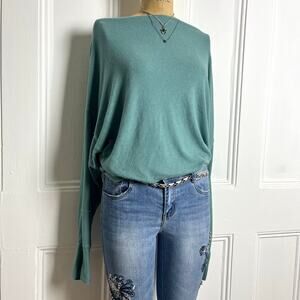 Korey Turquoise blue long sleeve sweater with high neckline and zipper accent